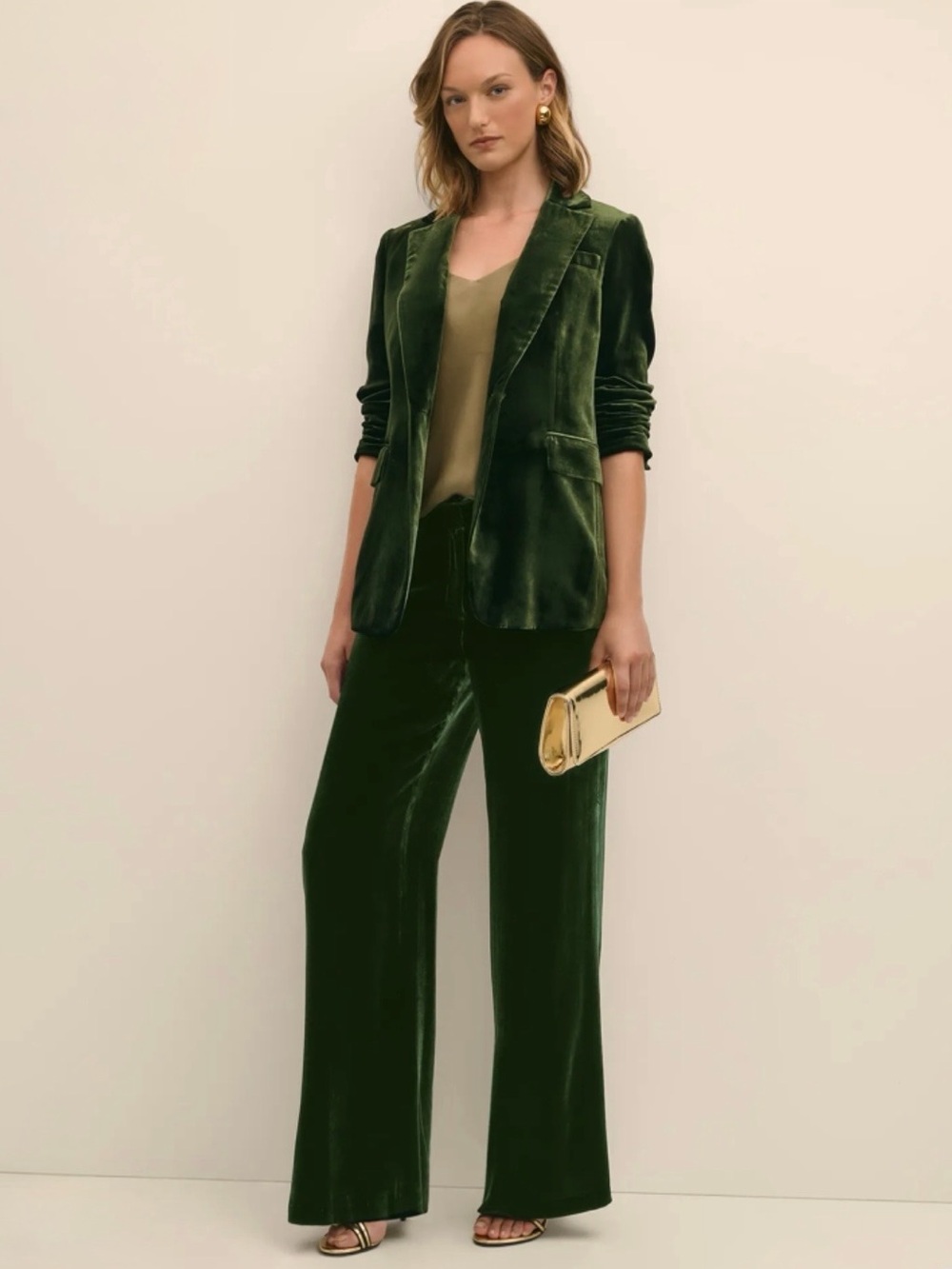 Brooks Brothers 6 Green Fluid Drapey Silk Blend Velvet Wide Leg Trousers